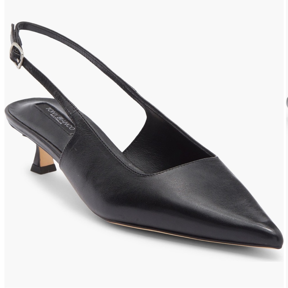 Tony Bianco Black Pointed Slingback Kitten Heel